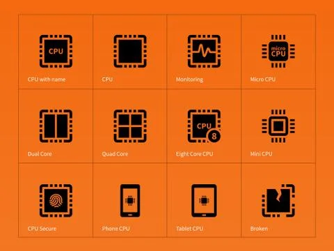 Microprocessor icons on orange background イラスト素材