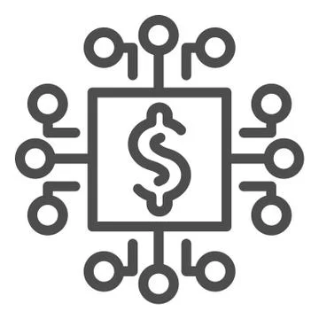 Microprocessor line icon. Processor chip with dollar symbol, outline style Stock Illustration