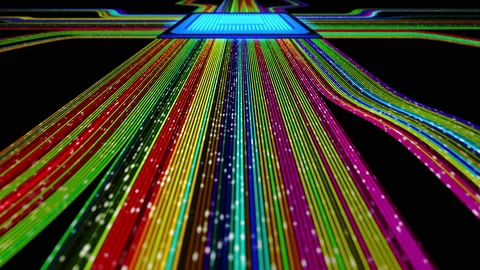 Microprocessor manages a large flow of data, blockchain visualization video Stock Footage 151003188