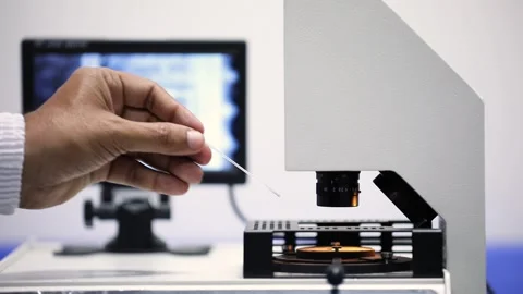 Microprocessor Melting and Boiling Point Apparatus. A scientist puts Vídeo Stock 131957206