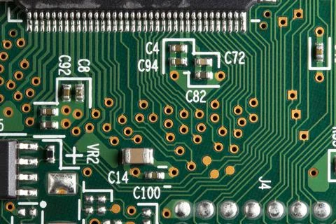 Microprocessor printed circuit board with electronic components and conductiv 写真素材