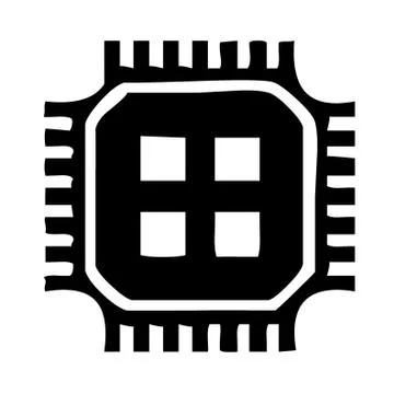 Microprocessor, processor, microchip, chip silhouette symbol vector illustration Stock Illustration