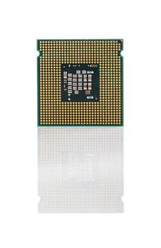 Microprocessor with reflection, isolated on white. Foto stock