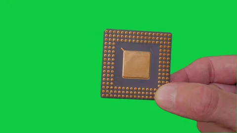 Microprocessor Rotating in Hand - Macro Green Screen Vídeo Stock 287124126