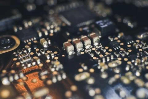 Microprocessor System Manufacture Macro Closeup Surface. Stock Photos