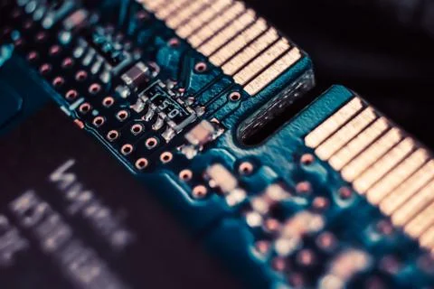Microprocessor System Manufacture Macro Closeup Surface. Stock Photos