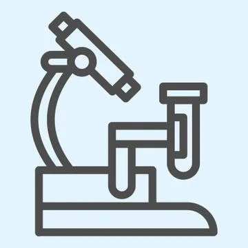 Microscope with analysis flask line icon. Laboratory equipment outline style Stockillustratie