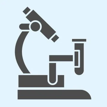 Microscope with analysis flask solid icon. Laboratory equipment glyph style 库存插图
