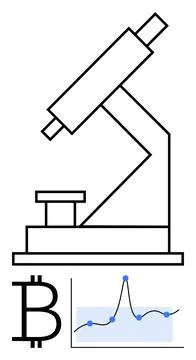 Microscope Analyzing Cryptocurrency Trends with Bitcoin and Data Graph Elemen 스톡 일러스트