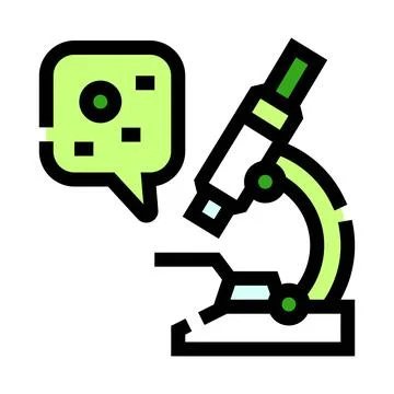 Microscope analyzing data with speech bubble communication Stock Illustration