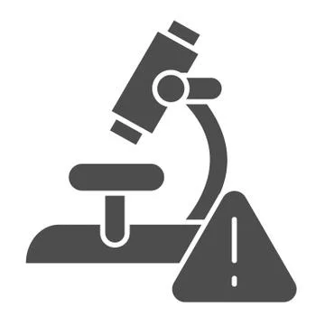 Microscope and alarm triangle solid icon. Alarming analysis results glyph style Stock Illustration