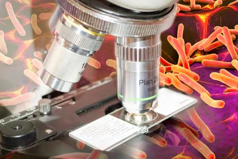 Microscope and bacteria, illustration Stock Illustration