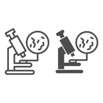 Microscope and bacteria line and solid icon, Medical concept, magnifying tool Stock Illustration