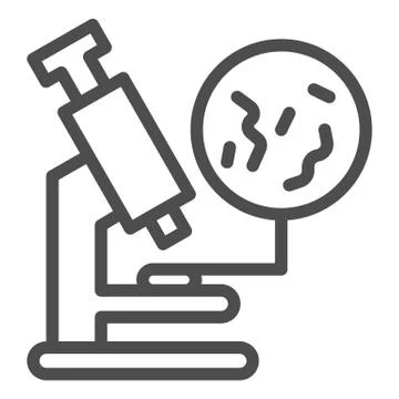 Microscope and bacteria line icon, Medical concept, magnifying tool sign on Stock Illustration