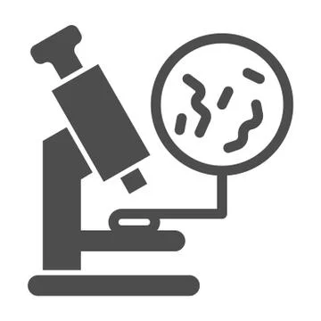Microscope and bacteria solid icon, Medical concept, magnifying tool sign on Stock Illustration