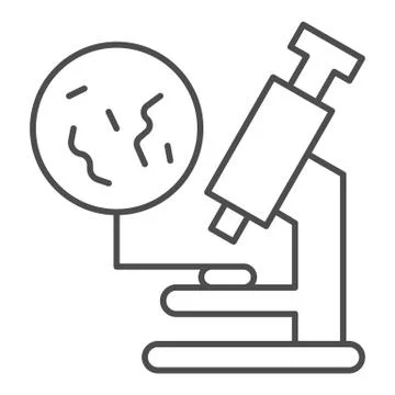 Microscope and bacteria thin line icon, Medical concept, magnifying tool sign on Stock Illustration