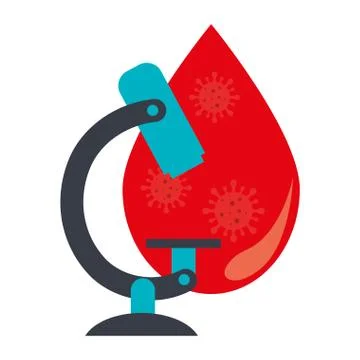 Microscope and blood drop with particles covid 19 Stock Illustration