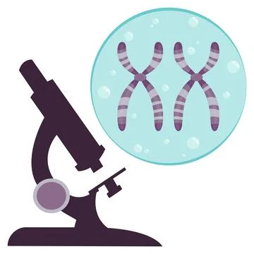 Microscope and dna chromosomes on white background. Vector illustration in flat Illustrazione stock