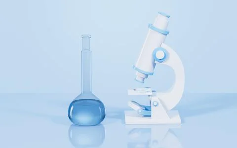 Microscope and flask in the lab, 3d rendering. Stock Illustration