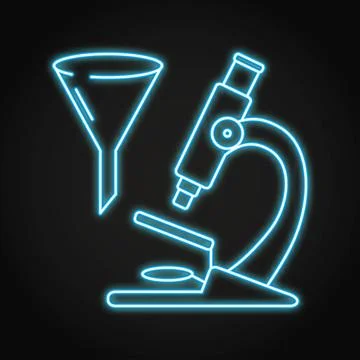 Microscope and funnel neon icon Stock Illustration