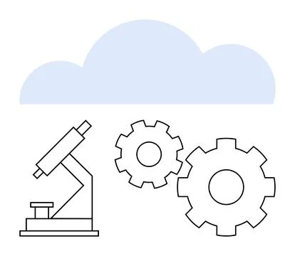 Microscope and Gears Under Cloud Highlighting Science, Technology, and Inno.. Stockillustratie