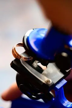 Microscope and human hands, a laboratory technician conducts research with th Stock Photos
