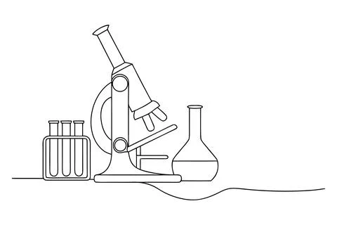 Microscope and laboratory glassware on a white background Stock Illustration