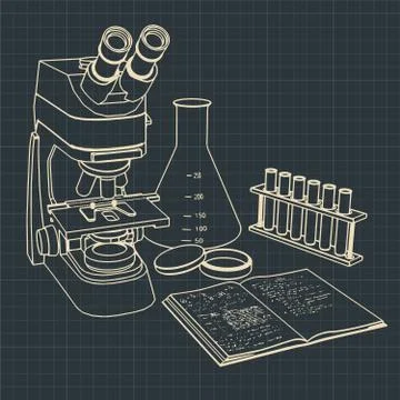 Microscope and laboratory test tubes Stock Illustration