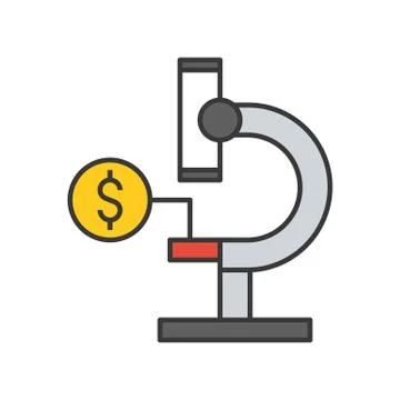 Microscope and money, economic analysis icon, editable stroke outline Illustrazione stock