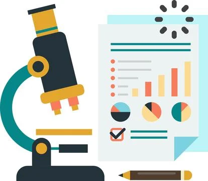 Microscope and report illustration in minimal style Illustrazione stock