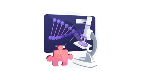 A microscope and a screen displaying a chromosome Vídeo Stock 331817670