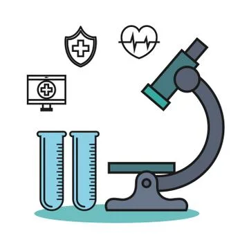 Microscope and test tube flask medical technology design Stock Illustration