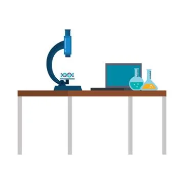 Microscope and tubes test with laptop 스톡 일러스트