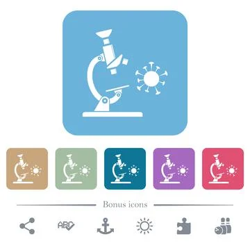 Microscope and virus flat icons on color rounded square backgrounds Stock Illustration