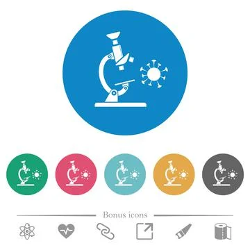 Microscope and virus flat round icons Stock Illustration