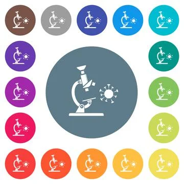 Microscope and virus flat white icons on round color backgrounds Stock Illustration