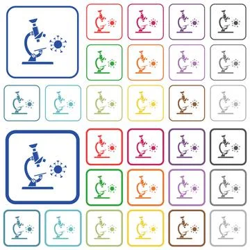 Microscope and virus outlined flat color icons Stock Illustration