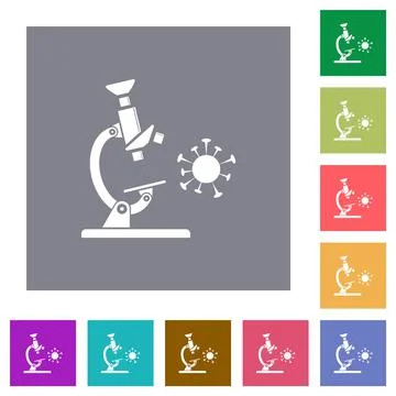 Microscope and virus square flat icons 스톡 일러스트