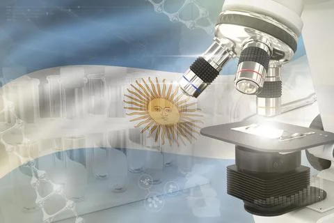 Microscope on Argentina flag - science background Stock Illustration