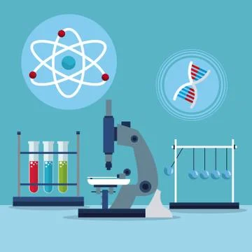 Microscope atom dna test tube laboratory Illustrazione stock