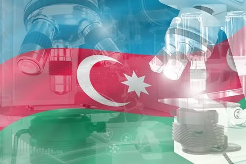 Microscope on Azerbaijan flag - science background Stock Illustration