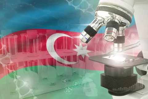 Microscope on Azerbaijan flag - science development digital background 스톡 일러스트
