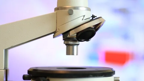 Microscope on the background of laboratory Stock Footage 114386951