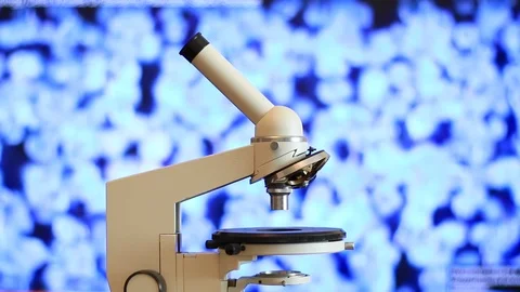 Microscope on the background of moving bacterias Stock Footage 114386692