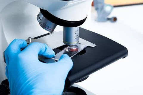 Microscope at the  biology laboratory Stock Photos