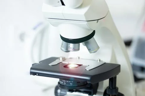 Microscope at the  biology laboratory Stock Photos