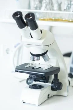 Microscope at the  biology laboratory Stock Photos