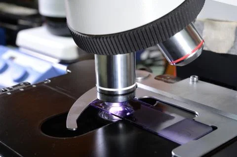 Microscope at the blood laboratory Stock Photos