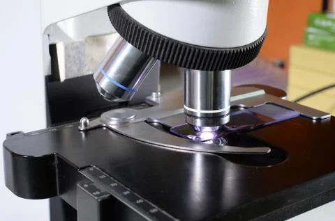 Microscope at the blood laboratory Stock Photos
