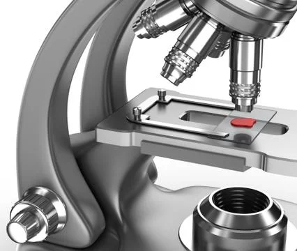 Microscope with a blood sample on a glass slide. 3d image Stock Illustration